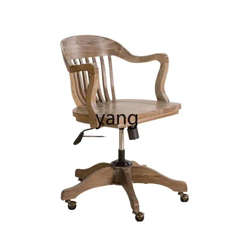 Lmm all solid wood oak swivel chair computer chair office chair American retro European free seat cushion