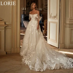 LORIE BOHO Exquisite Wedding Dresses A-Line Lace Appliques Beading Pleated Illusion Bride Prom Gown 2024 Elegant Bridal Gowns