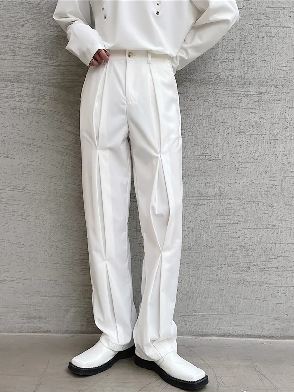 

Cool Men's Wide Leg Pants Folded Design Personalized Long Trousers St Casual Straight Leg Pants Polyester Spring Summer