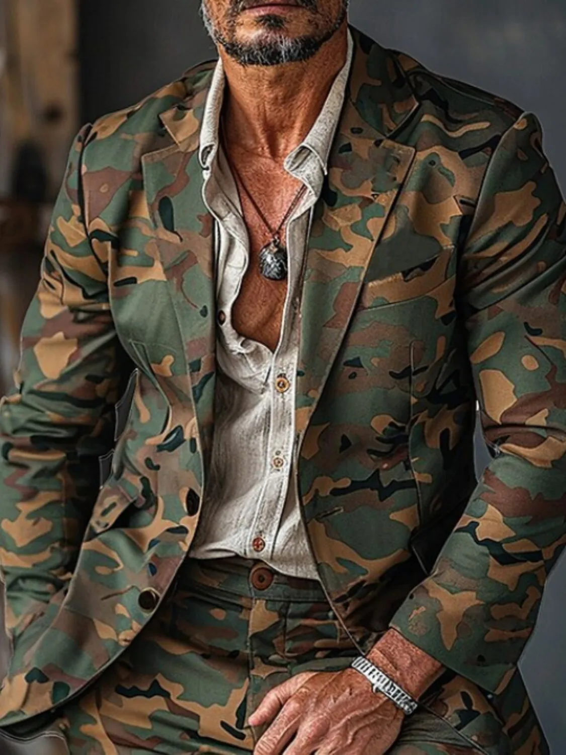 

Men's Vintage Camouflage Blazer Jacket Single Breasted Fashion Casual Suit Coat for Party Wedding Business Outdoor