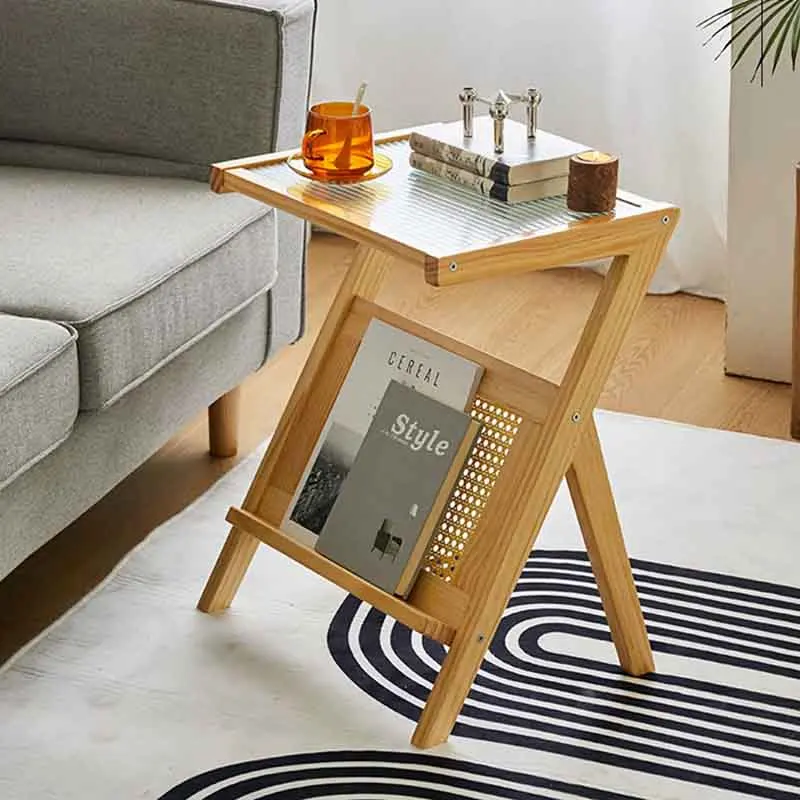 

Solid Wood Coffee Table,Living Room Sofa Side Table,Creative Rattan Woven Glass Tea Table,Modern Storage Desk,Nordic Furniture