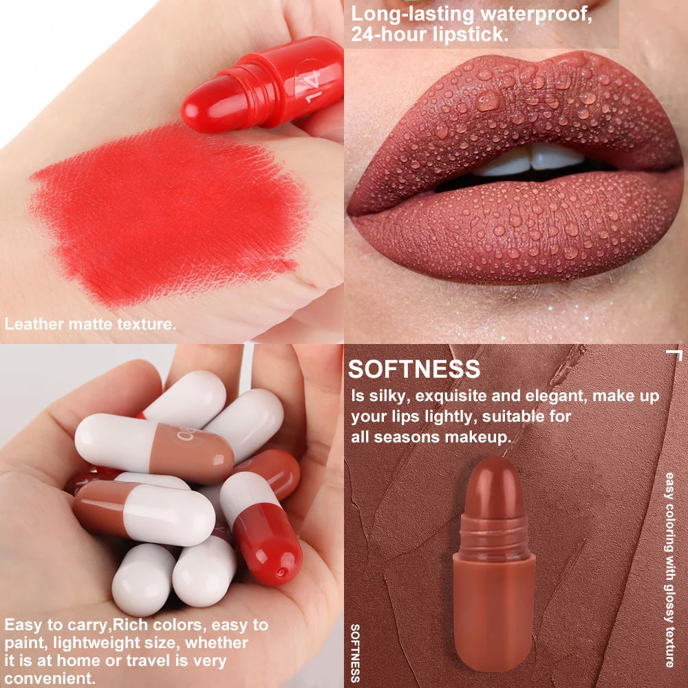 18Pcs/Set Matte Capsule Lipstick Set Color Fixing Lasting Waterproof Non-Stick Cup Mouth Nude Makeup Sexy Lips Solid Lip Gloss