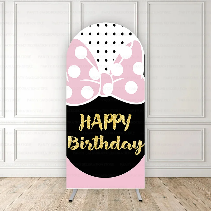 Disney Dreamy Flower Dots Minnie Pink Baby Shower Cartoon Arch Backdrop Mouse Birthday Party Photography Background Decor