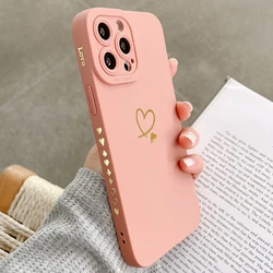 Funda de teléfono de silicona de Color caramelo para iPhone 14 Pro Max 11 12 13 15 Pro Max X XR XS Max 7 8 Plus, marco de corazón de amor lindo, cubierta suave