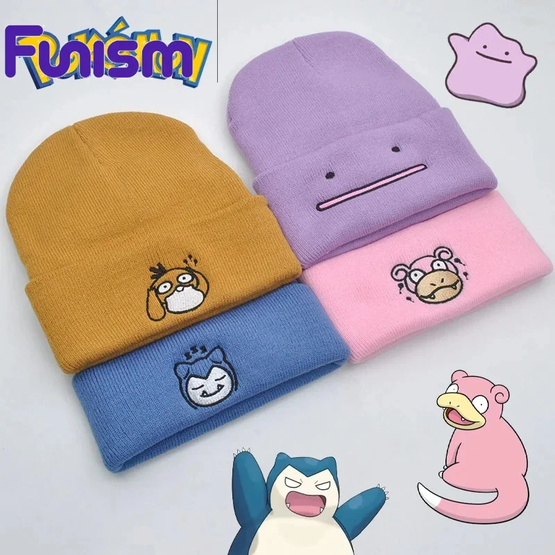 FUNISM pokemon Pikachu Chapéu quente de inverno feminino Anime cor sólida divertido chapéu de malha adequado para homens e mulheres