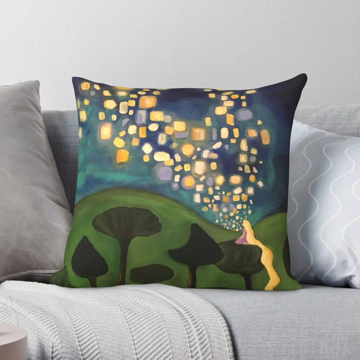 Tangled Floating Lanterns Square Pillowcase Polyester Linen Velvet Creative Zip Decor Pillow Case Sofa Cushion Cover Wholesale