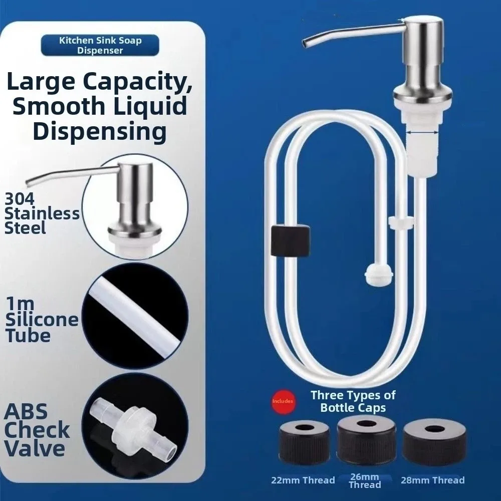 304 Stainless Steel Liquid Soap Dispenser Pump Extension Tube Refillable Soap Press Pump Heavy Duty Easy Install