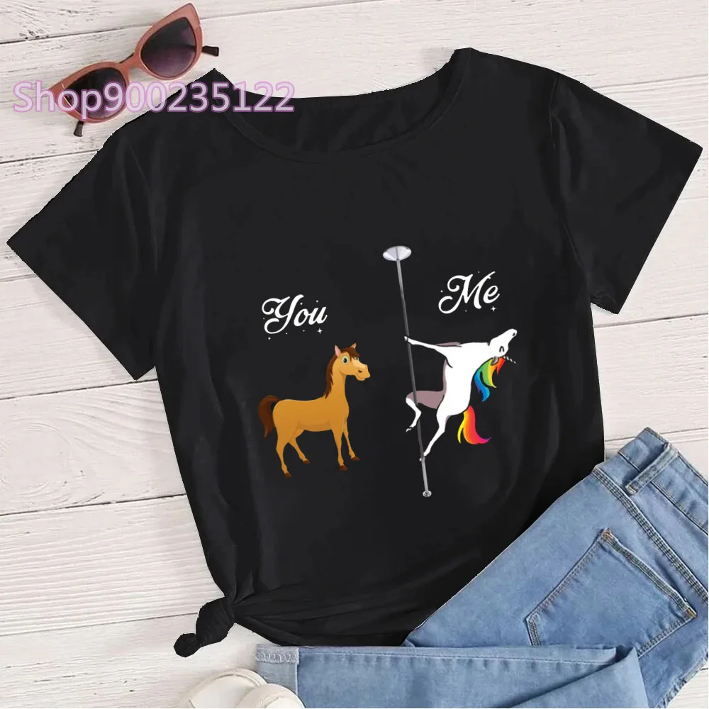 Just Pole It T-shirts Women Printd Letter Tshirt Women\'s Short Sleeve Fashion Pole Dance Tops Streetwear Cute Unicorn T-shirt