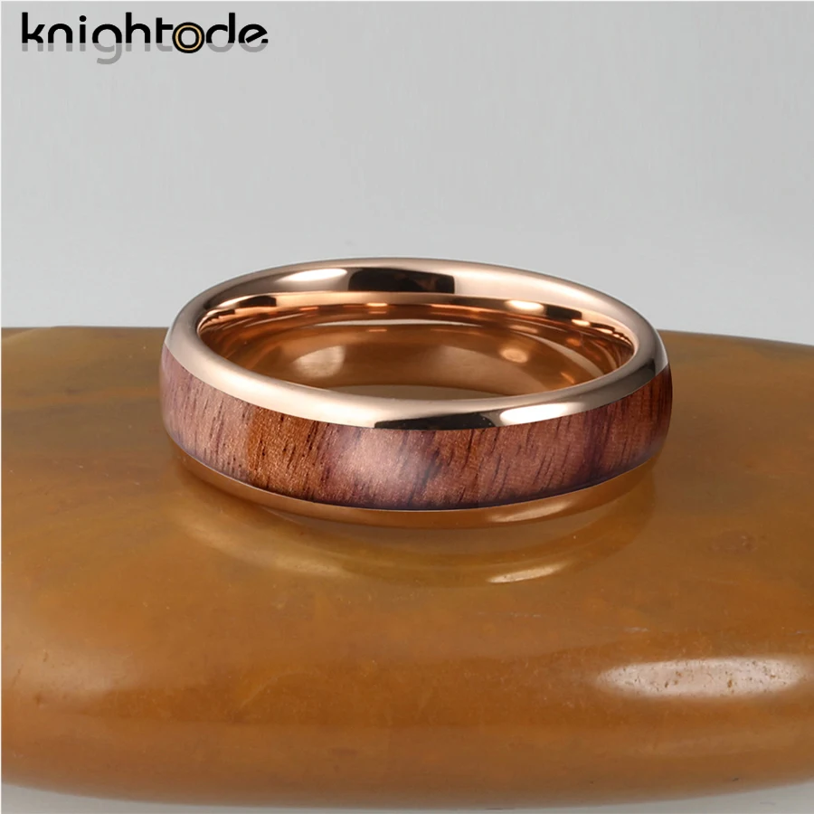 Trendy Nature Wood 6mm 3 Colors Tungsten Wedding Band For Women Men Engagement Ring Dome Polished Finish Wholesale