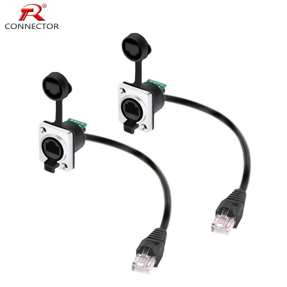 1 peça conector à prova d'água rj45 8p8c, rj45 macho para fêmea, cabo de 15cm, tipo de montagem em painel, corpo de liga de zinco + plástico pa6 + contato de cobre