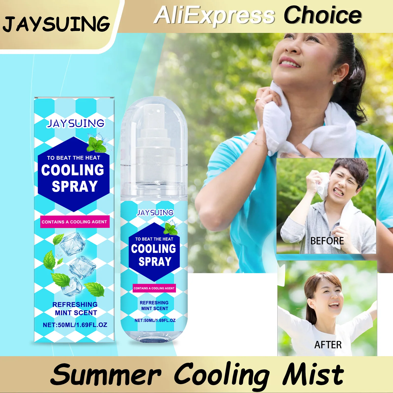 Spray Refrescante Portátil para Exteriores, Sensación de Frescura Corporal, Bruma Refrescante Instantánea de Verano, Anti-Calor, Hidratante, Cuidado Suave de la Piel