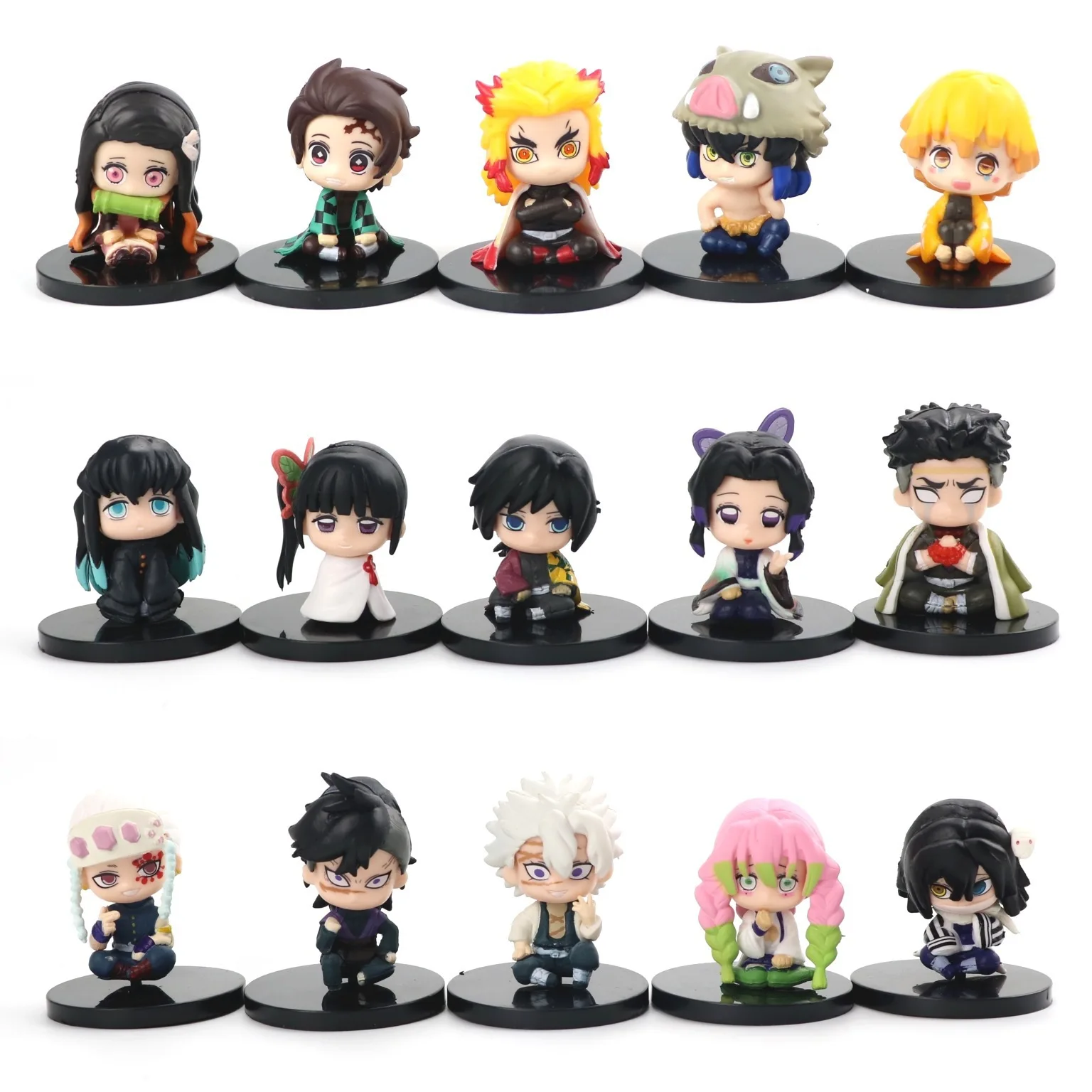Boxed 15pcs/set Anime Demon Slayer Q Version kawaii Mini Sitting posture Action Figure PVC Model Car ornaments doll Toy Gift