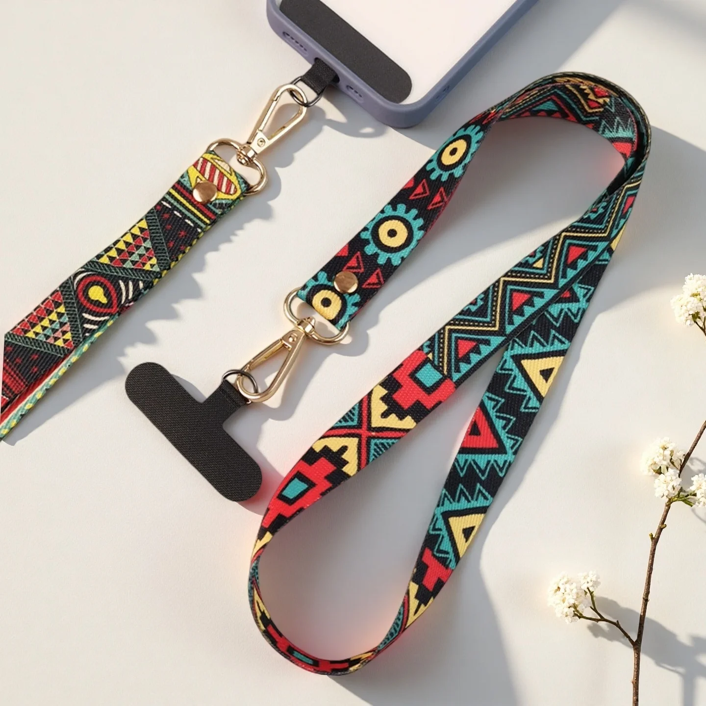 

Boho-Chic Wide Mobile Phone Lanyard For Women – Stylish Messenger Strap Wth Geometric Patterns, Comfortable Neck Loop, and Secu