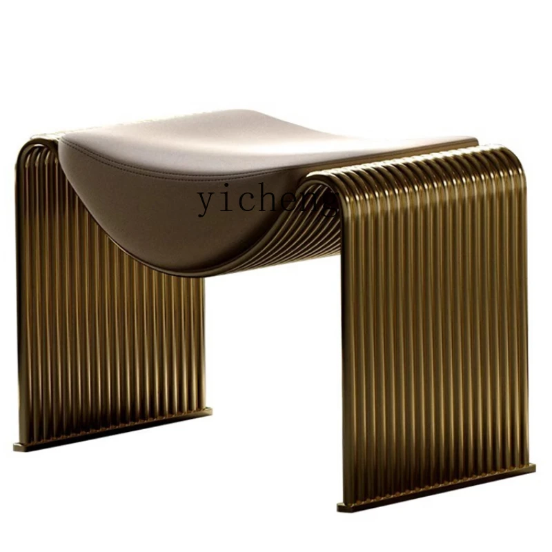 

Zc Stainless Steel Guest Stool Modern Minimalist Shoe Changing Stool Living Room Leather Sofa Stool