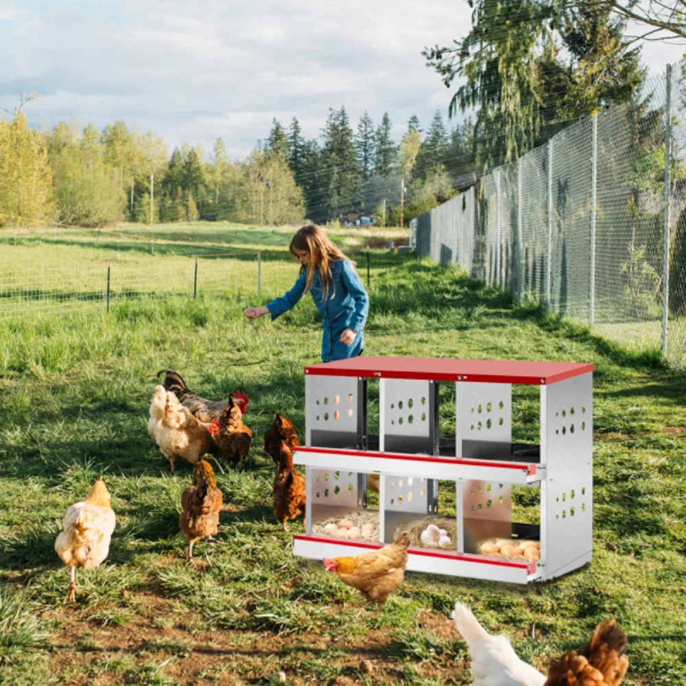 6 Compartimenten, 84X43X62, Schuin Dak, Gedemonteerd, Ijzer, Rood