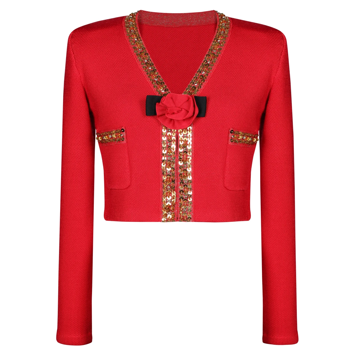 

Женский модный кардиган для тяжелой промышленности - весна-осень, новый высококачественный вязаный кардиган с v-образным вырезом и длинными рукавами, бусины для ногтей, 3D цветок