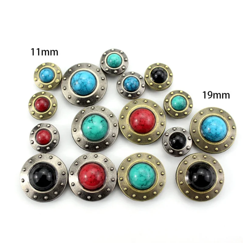 5PCS Retro Imitation Turquoise Decorative Concho Buttons Metal Castings Conchos Screw Back DIY Leather Craft Accessories