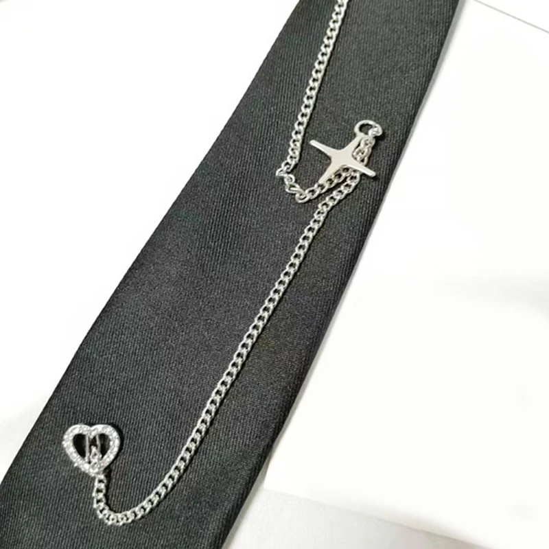 Crosses Heart Chain Necktie Campus Uniform Pre Tied Tie for Teens Boys and Girls Dropshipping