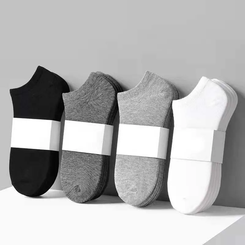 5 Pairs Men and Women Socks Breathable Sports Socks Solid Color Boat Socks Comfortable Cotton Ankle Socks White Black