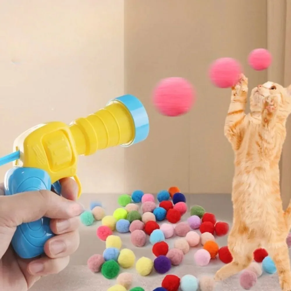 

Cat Toy Plush Ball Firing Gun for Self Pleasure and Relaxation, Elastic and Silent Ball, Bite Resistant and Playful Cat Toy