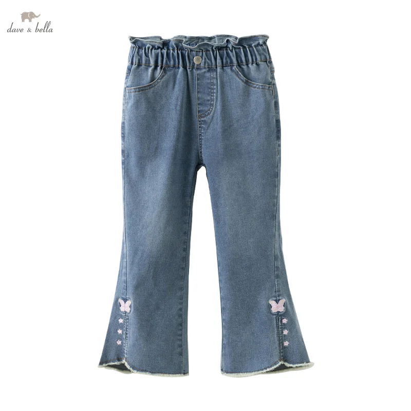 Dave Bella Children's Jeans Spring Fashion Casual Sweet Cute Butterfly Girl's Flared Pants Loose Comfortable Outdoor DK1250372