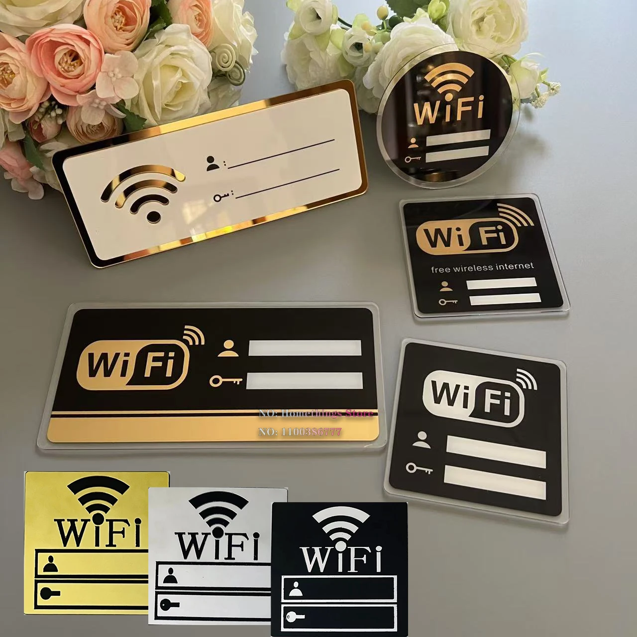 3D WiFi Sign Acrylic Mirror Wall Sticker for Public Places Shops Handwriting Account and Password Wifi Notice Board Wall Sticker