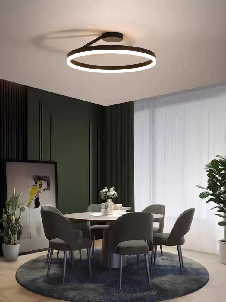 Imagem -06 - Modern Round Ring Led Lustre Regulável Preto Branco Quarto Loft Mesa Sala de Jantar Lâmpada Pingente Decoração Lusters