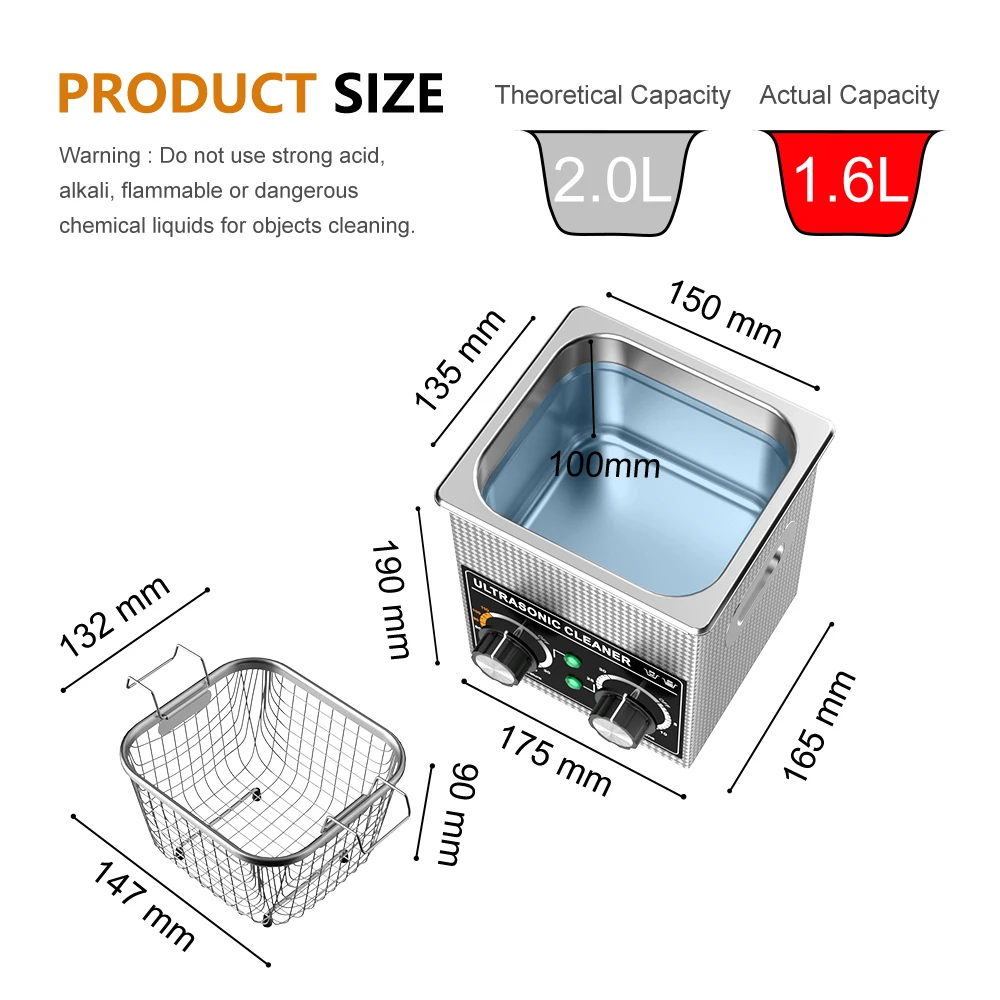 Ultrasonic Cleaner 120W 2L Household Knob Stainless Steel Basket 220V-240V Ultrasound Cleaning For Denture Watches Glasses