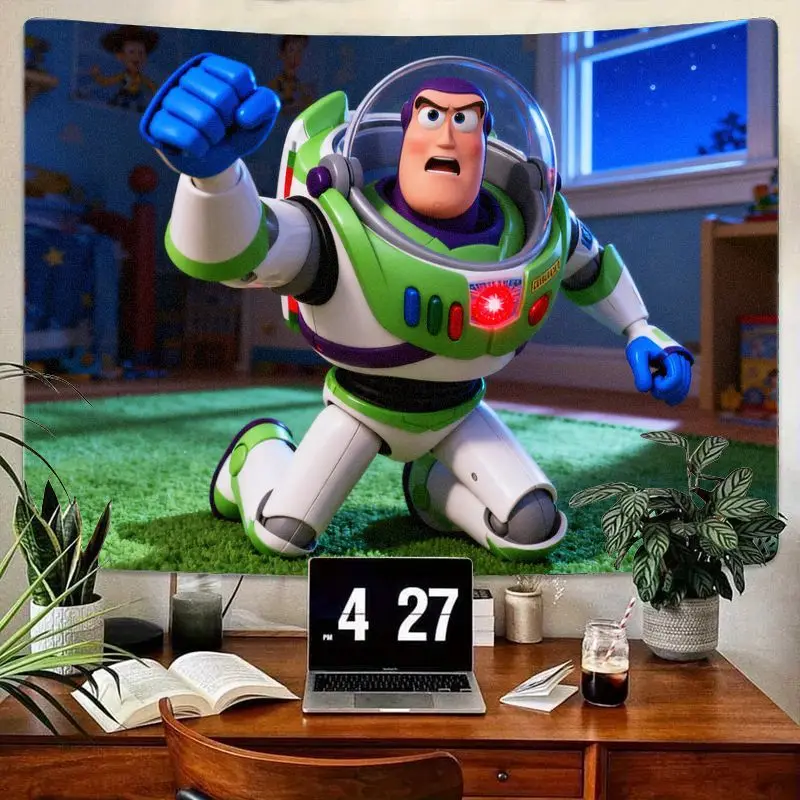 

1 шт., гобелен «История игрушек» Базз Лайтер, поза, яркий настенный рисунок из мультфильма, современный полиэстер, декор для детской комнаты, спальни, подарок