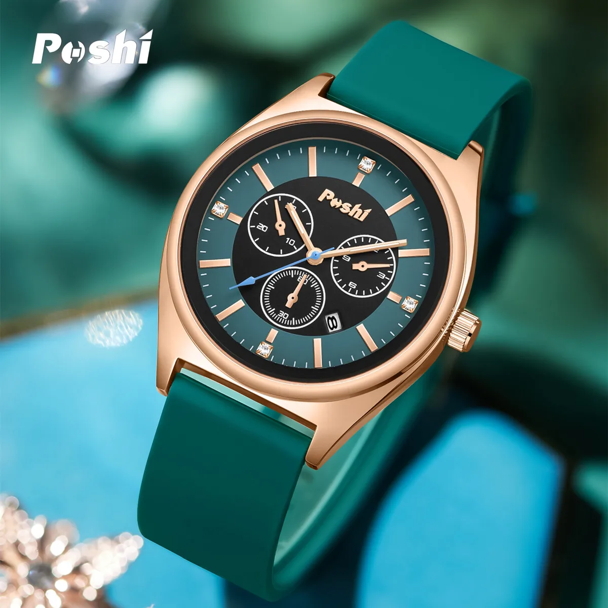 POSHI Fashion Women\'s Watches Luxury High Quality Silicone Strap Quartz Wristwatch with Date Original Ladies Casual Clock Gift