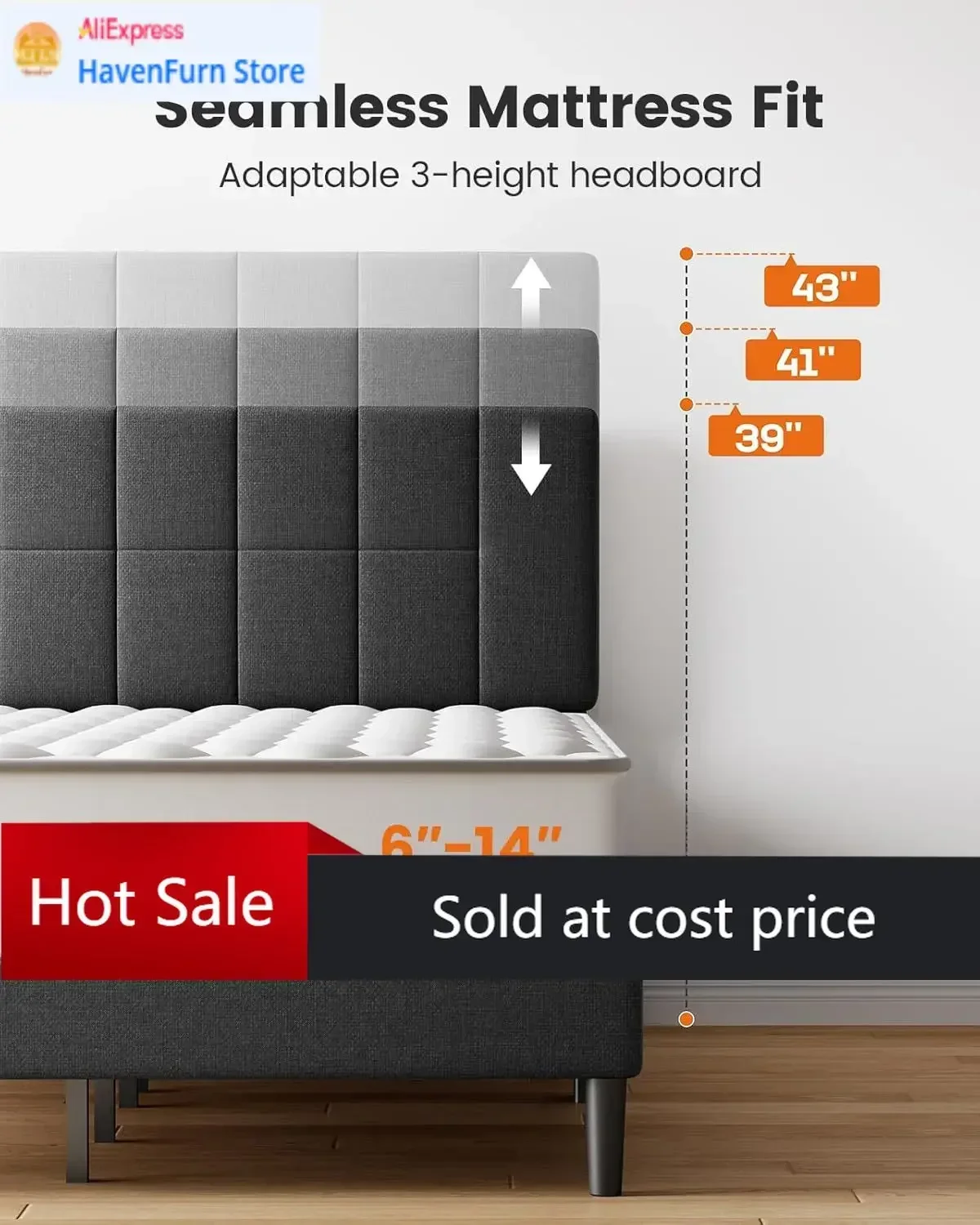 Activity priceTwin Bed Frames Thickened Legs Fabric Headboard Weight Capacity Adjustable Headboard No Box Spring Needed Easy Ass