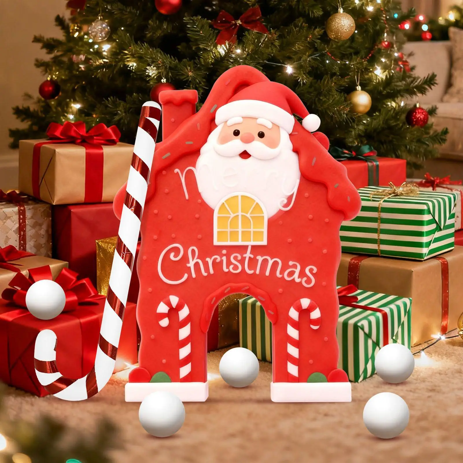 

Christmas Golf Game Set with Candy Cane Putter, Portable Gingerbread Man Mini Game Toy for Kids Family Party Holiday Gift