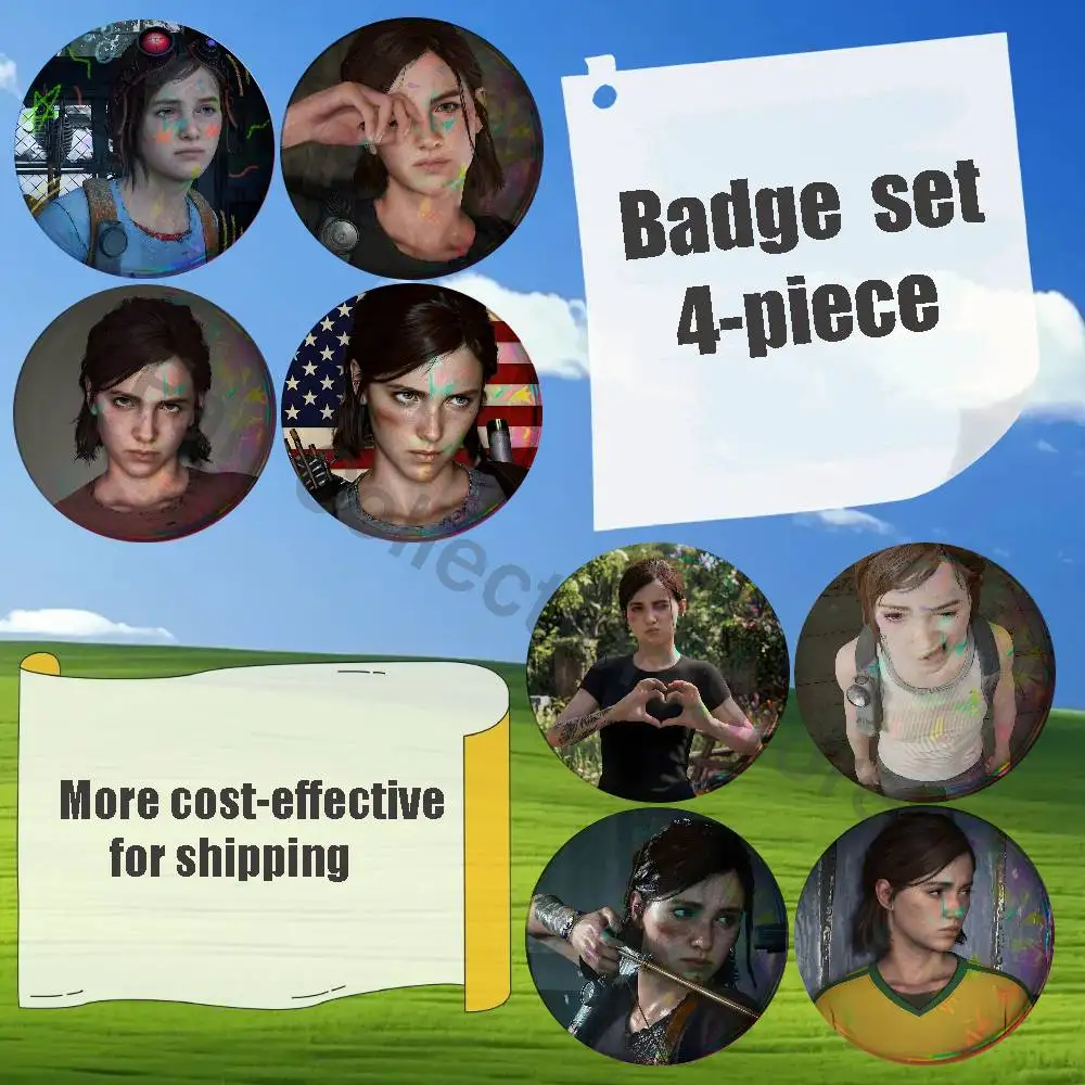 

E-Ellie Williams 4-piece set Enamel Pins Cartoon Anime Badge Fashion Jewelry Accessories Round Snap-in Brooch on Backpack