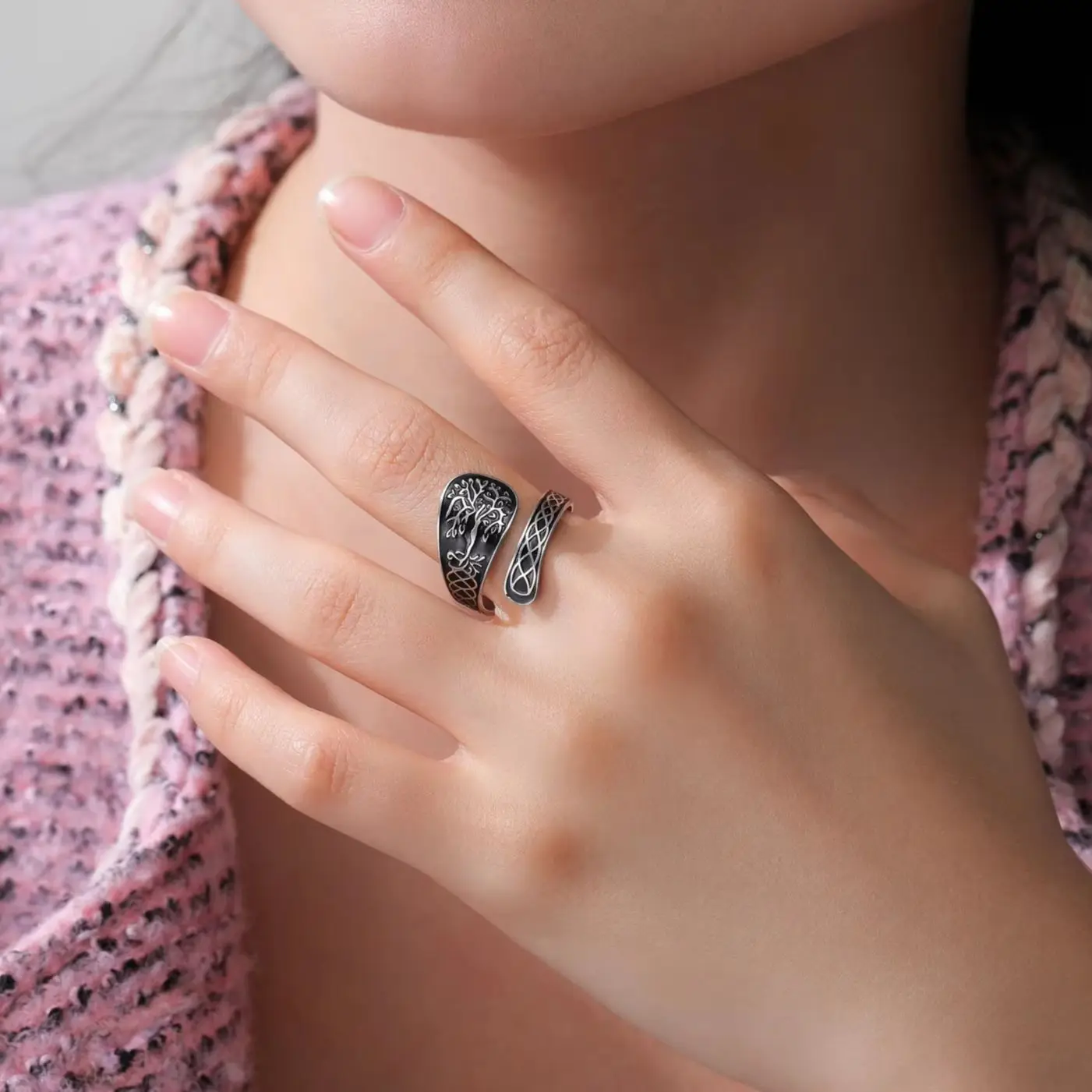 Cooltime Vintage Tree Of Life Stainless Steel Rings Jewelry Celtic Knot Talisman Spoon Gold Color Cuff Ring For Women Men