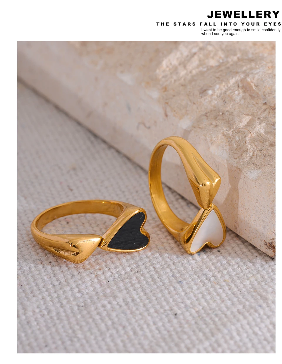 Yhpup Shell Acryl Herz Edelstahl Stilvoller Ring für Frauen Charms Metall Textur Wasserdicht Goldener Schmuck Gala Geschenk – Detail 11