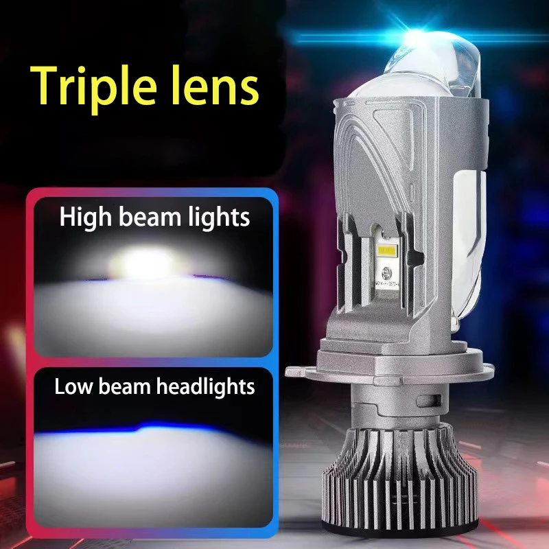 H4 Bi LED Projector Lens Headlight 30000LM 6000K Conversion High Low Beam Mini Dual Lens Bulbs Car/Motorcycle Turbo Fan Lamp