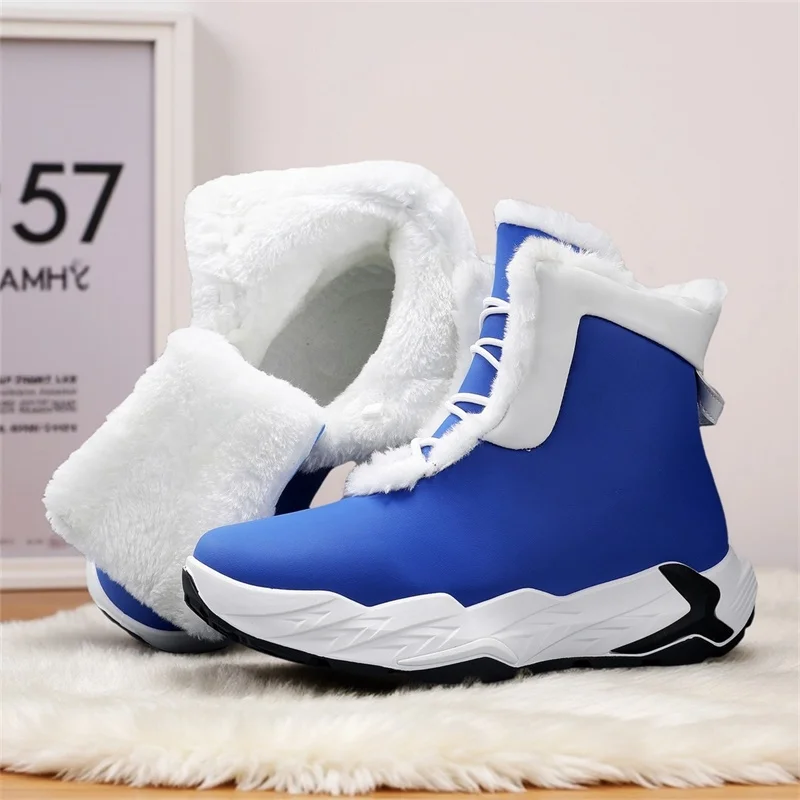 

2025 Winter High-Top Warm Cotton Shoes Men New Fashion Blue Men's Snow Boots Platform Anti-Slip Ankle Boots Man botas de nieve