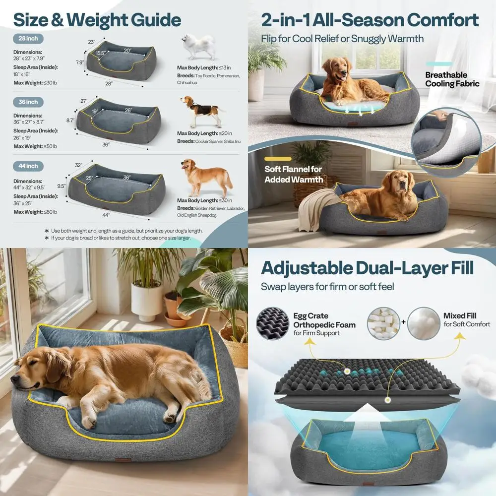 

Ортопедическая лежанка для собак XL с съемным, моющимся чехлом - серая, водонепроницаемая и нескользящая основа, двусторонний комфорт