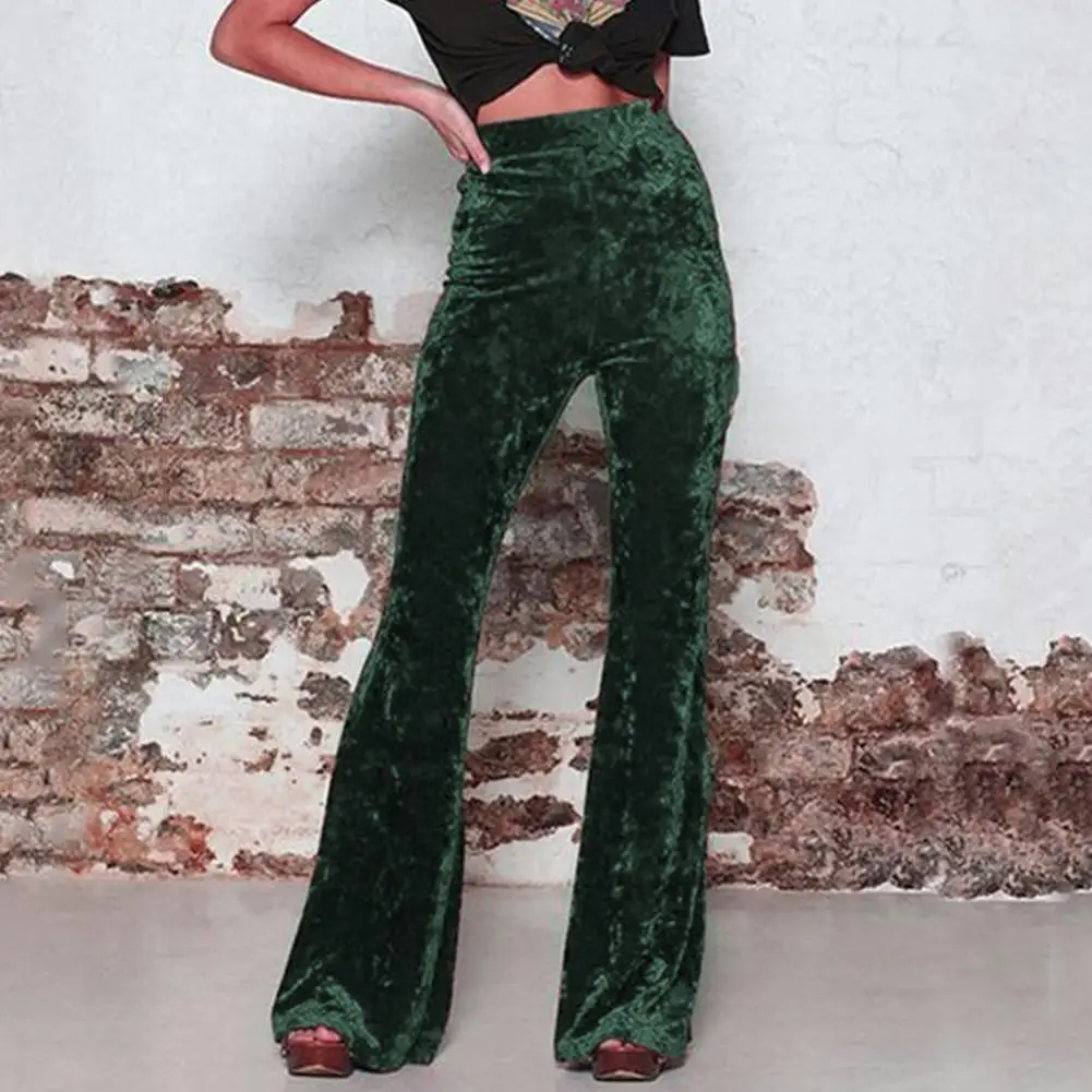 Femmes velours ajustement pantalon évasé Stretch cloche-bas pantalon automne hiver dame taille haute décontracté velours pantalon évasé
