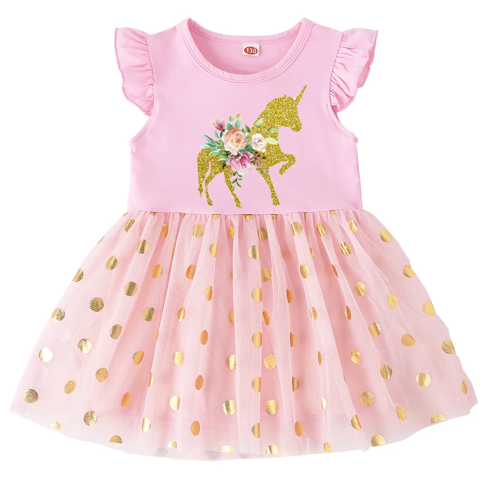 Vestido De Aniversário De Unicórnio Para Meninas, Vestido De Festa Tutu, Vestido De Tule De Bebê, Traje Rosa, 6M-4Y