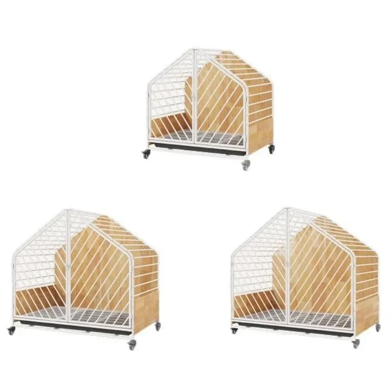 High-end dog cage wrought iron solid wood Shiba Inu with toilet separation household small large house solid wood nest one room