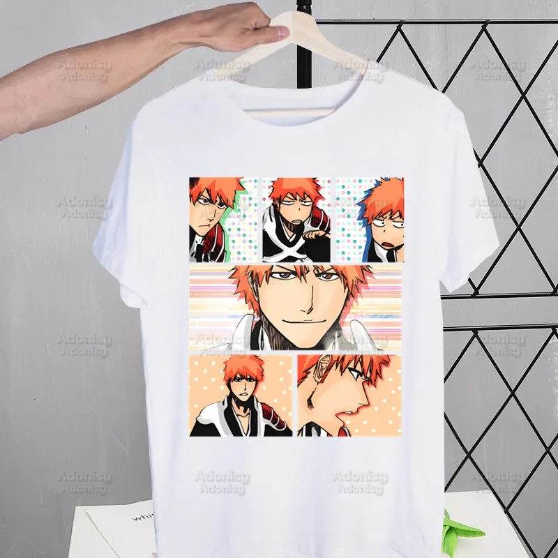 Bleach Anime Kurosaki Ichigo Japanese T Shirt Men Retro Washed Tops Tees Harajuku Tshirt Streetwear Hip Hop Male T-shirts