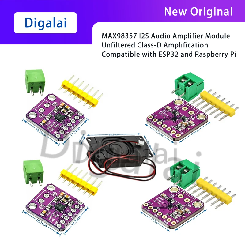 MAX98357 I2S Audio Amplifier Module: Unfiltered Class-D Amplification, Compatible with ESP32 and Raspberry Pi