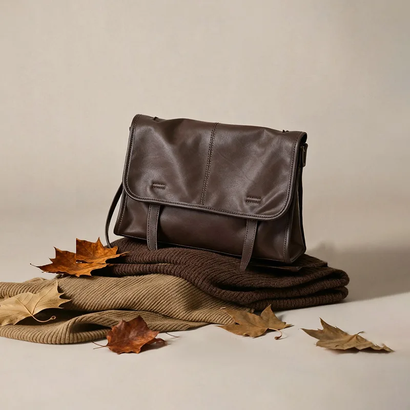 Classic Black Leather Shoulder Bag Handheld Crossbody Purse with Flap Closure Fashion Messenger Style Tote