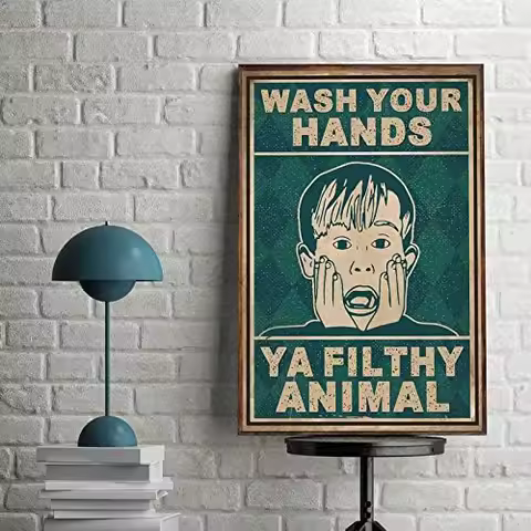 Home Alone Funny Kevin Home Alone Wash Your Hands Ya Filthy Animal Vintage Poster Funny Bathroom Decor Bathroom Wall Art Pt1 Vi