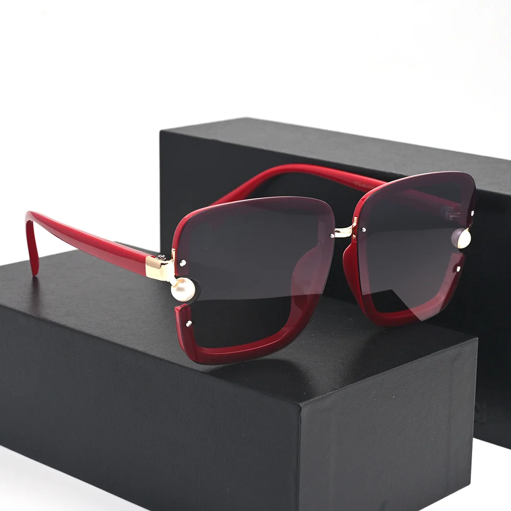 

Evove Pearl Polarized Sunglasses Women Elegant Square Sun Glasses for Female Red Fashion Shades Driving Anti Glare Reflection