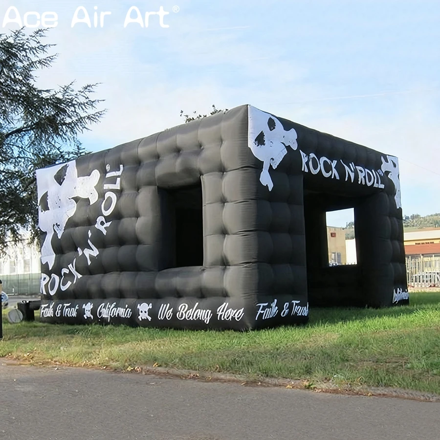 Barraca inflável personalizada de cubo escuro, barraca inflável de rock de caveira para eventos de música ao ar livre, boate, festa, aluguel comercial