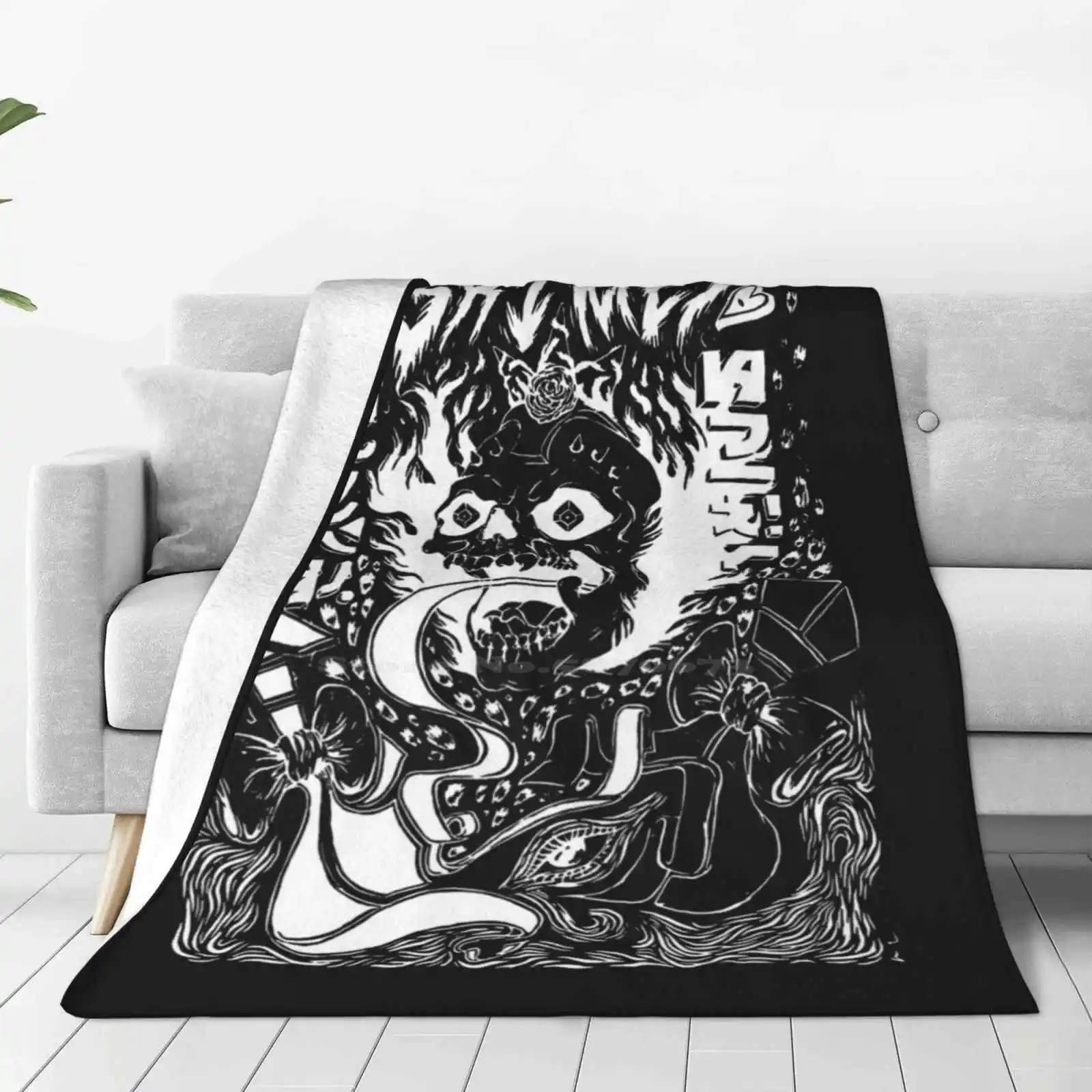 Grimes Visions Inverted Occult Super Warm Soft Blankets Throw On Sofa/Bed/Travel Grimes Occult Goth Indie Black And White