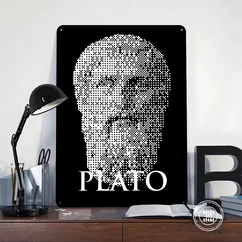 Plato Pixel Art Portrait Metal Poster Customized Wall Art Retro Vintage Tinplate Signs for Home Decor Room Luxury Decoration