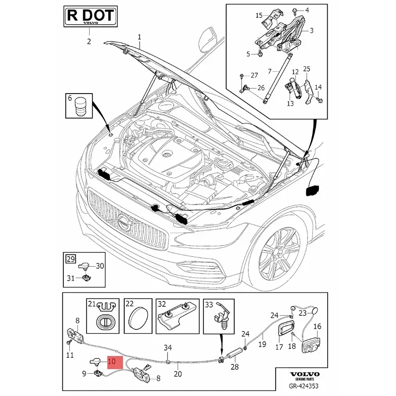 31479075 31457172 31479077 Hood Lock Control Cover Buckle for Volvo S90 XC60